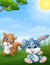 Baby squirrel and baby rabbit cartoon in the jungle