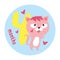 Baby sticker icon with cute cat animal four months old baby. Vector illustration in cartoon scandinavian style with