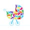 Baby stroller with colorful baby foot vector background