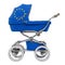 Baby stroller with the European Union flag texture, 3D rendering