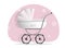 Baby stroller for girls, on white background. Cartoon pram illustrated. Trendy style for graphic design, Web