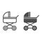 Baby stroller line and glyph icon. Baby carriage vector illustration isolated on white. Pram outline style design