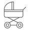 Baby stroller thin line icon. Baby carriage vector illustration isolated on white. Pram outline style design, designed