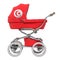 Baby stroller with Tunisian flag texture, 3D rendering