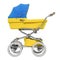 Baby stroller with Ukrainian flag texture, 3D rendering