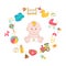 Baby Stuff Doodle Elements Set. Babies Infographics Vector Illus