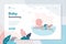 Baby swimming landing page template. Little infant child swimmer in the swimming pool