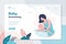 Baby swimming landing page template. Little infant child swimmer in the swimming pool, kids physical activity