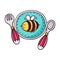 Baby tableware - plate, spoon and fork - bright vector children