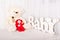 Baby with teddy bear. Christmas holiday concept