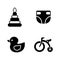 Baby Things, Children Toys. Simple Related Vector Icons