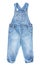 Baby toddler blue jean overall isolated on white.
