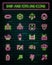 Baby tools thin neon glowing line icons set.vector illustration