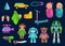 Baby toy, car, robot, doll, bear and scooter icons