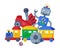 Baby Toys Set, Robot, Pram, Ball, Train Cute Colorful Objects for Kids Development and Entertainment Cartoon Vector