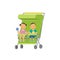 Baby with toys twins double stroller full length avatar on white background, successful family concept, flat cartoon