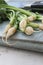 Baby turnips on wooden board