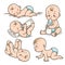 Baby With Various Poses / Activities Vector Illustration Collection