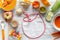 Baby vegetable puree on wooden background top view