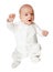 Baby in white romper over white