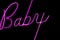 Baby word in proton purple neon color on black background