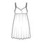 Babydoll dress Sleepwear Pajama technical fashion illustration with mini length, oversized, adjustable shoulder straps