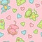 Babyish seamless pattern with baby monkeys and hearts
