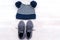 Babys blue hat,beanie and sneakers. Set of children\\\'s clothes