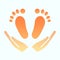 Babys feet in hands flat icon. Mom holds kids feet vector illustration isolated on white. Baby care gradient style