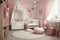 A babys room in pastel pink created with generative AI technology