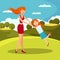 Babysitter with Child Flat Vector Illustration