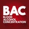 BAC - Blood Alcohol Concentration acronym, medical concept background