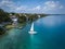 BACALAR, MEXICO, 07 OCTOBER 2017: aerial view to the shore with