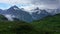 Bachalpsee lake at dawn, Bernese Oberland, Switzerland. Alpine view of the Mt. Schreckhorn and Wetterhorn. Location Bachalpsee in