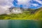 Bachalpsee lake at dawn, Bernese Oberland, Switzerland. Alpine view of the Mt. Schreckhorn and Wetterhorn. Location Bachalpsee in