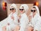 Bachelorette party fun females bathrobes champagne