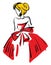 Back of a blonde woman wearing a red dress vector illustration