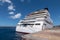 Back of a cruise ship, docked at the pier in the port of Basse terre, Guadeloupe