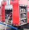 Back of the fire truck, hoses and equipment, red fire engine, special equipment and hydrants