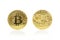 Back and front view of golden bitcoin