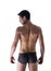 Back of handsome young man in underwear isolated
