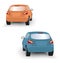 Back of hatchback cars orange and blue in vector on white background