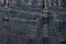 Back of jeans. classic blue jeans back pockets. Classic jeans with five pockets close-up. Rough blue textured denim. trendy casual