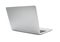 Back left view of Open laptop computer for mockup. Modern thin edge slim design. Gray metal aluminum material body isolated on whi