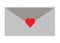 The back of a light grey envelope with a bright red heart shaped seal at the flip white backdrop
