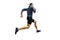 back male athlete runner running on white background