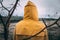 Back of a man in a yellow cloak