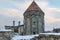 Back part of Cifte minareli medres double minarets old school in Erzurum, Turkey