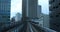 A back point of view on the railway at Yurikamome line in Tokyo