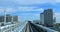 A back point of view on the railway at Yurikamome line in Tokyo